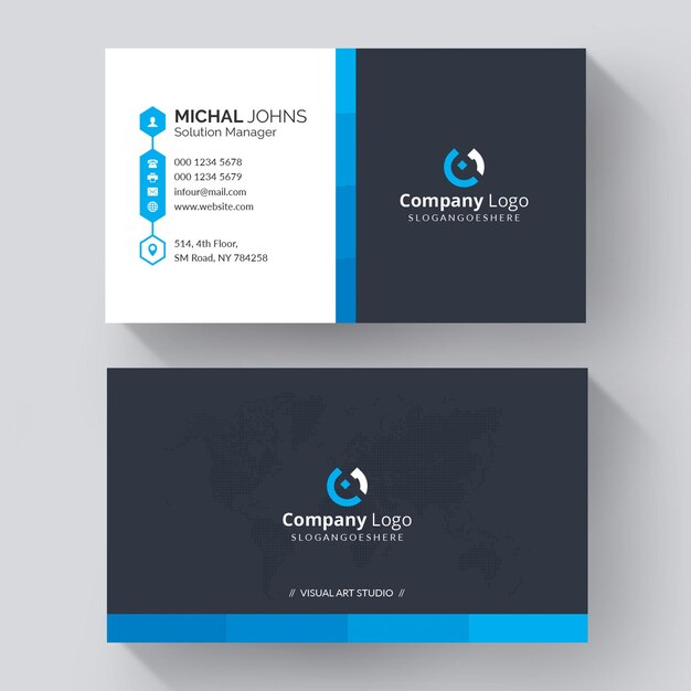 Professional elegant blue and white modern business card design template