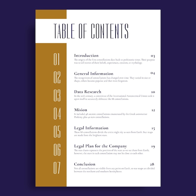 Professional elegant legal document table of contents