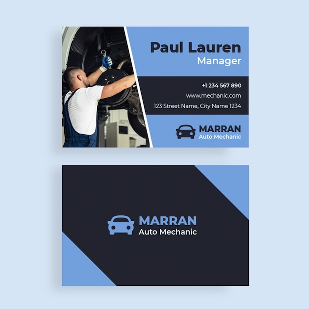 Professional geometric auto mechanic company business card template