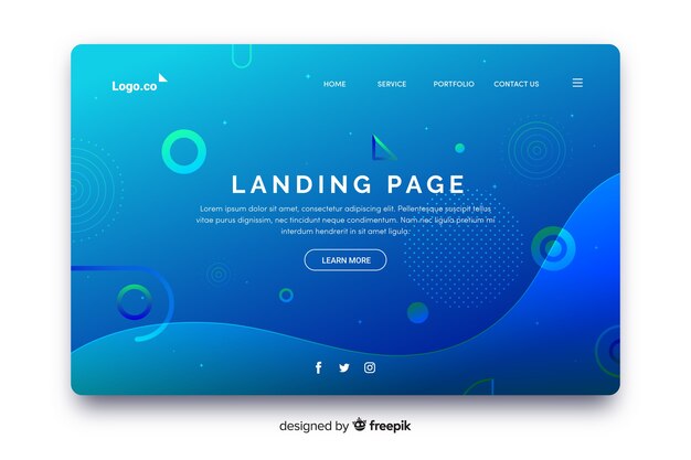 Professional geometric landing page with gradient