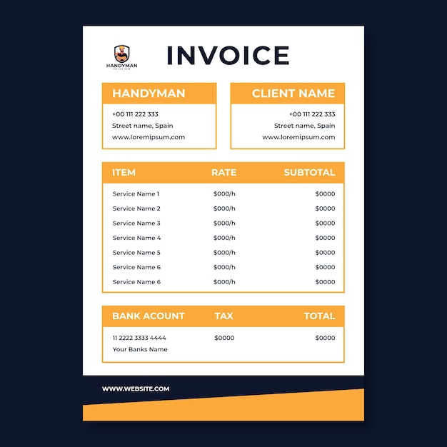 Professional handyman company invoice