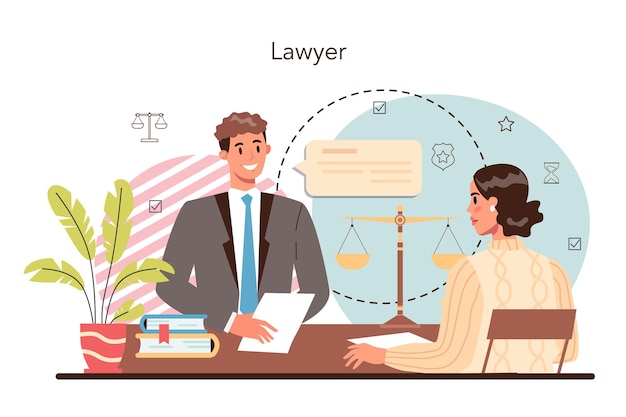 Free Vector professional lawyer concept punishment and judgement idea settling document creation law advisor or consultant advocate defending a customer at the trial vector flat illustration