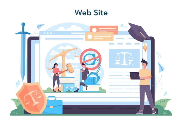 Professional lawyer online service or platform Housing family and land legal dispute Law advisor advocate defending a customer Website Vector flat illustration