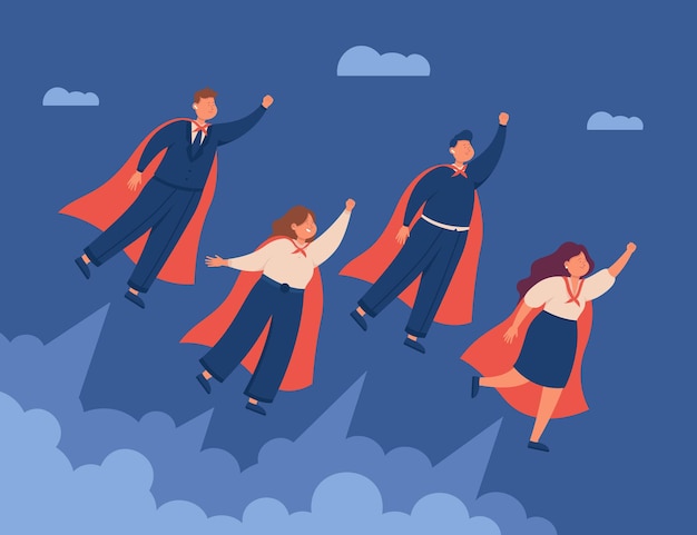 Free Vector professional male and female business people flying in capes