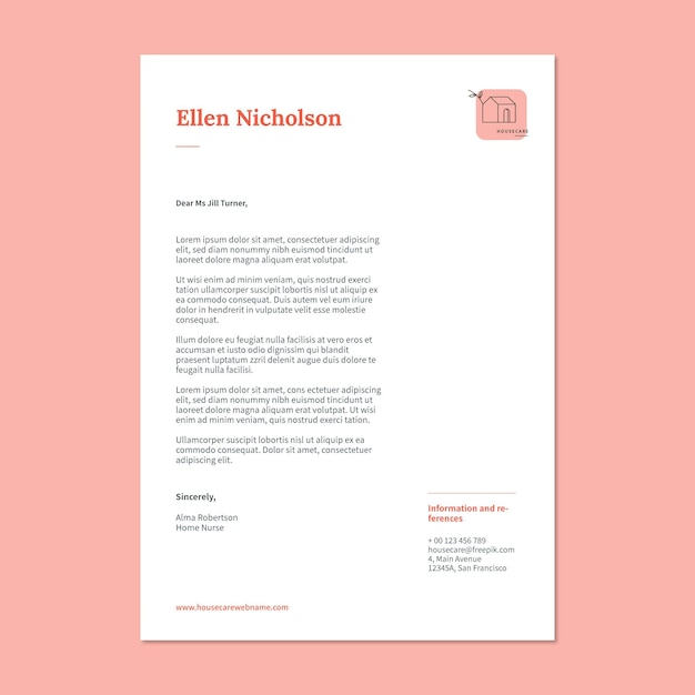 Free vector professional minimalist housekeeping general cover letter