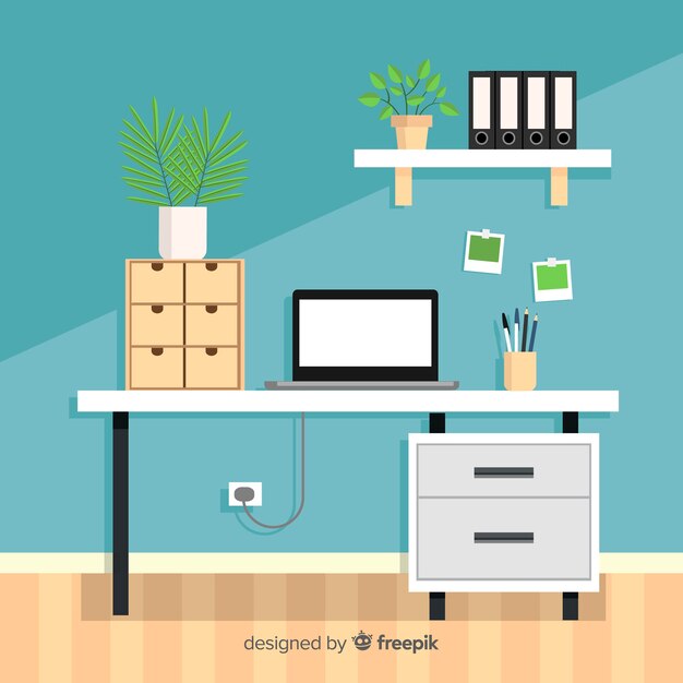 Professional office desk with flat design