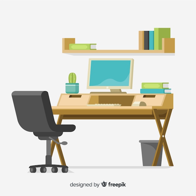 Professional office desk with flat design