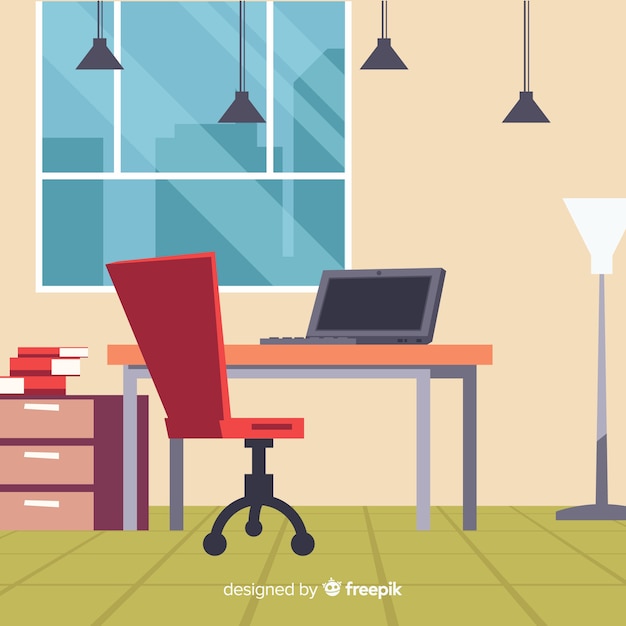 Professional office desk with flat design