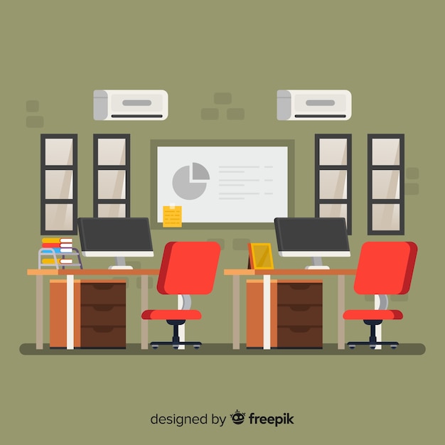 Professional office interior with flat design