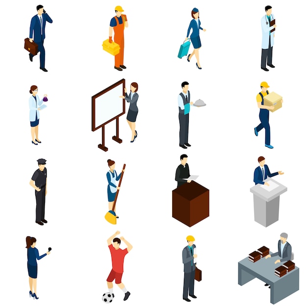 Professional People Work Isometric icons Set