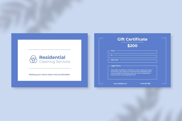 Free Vector professional residential cleaning services gift certificate