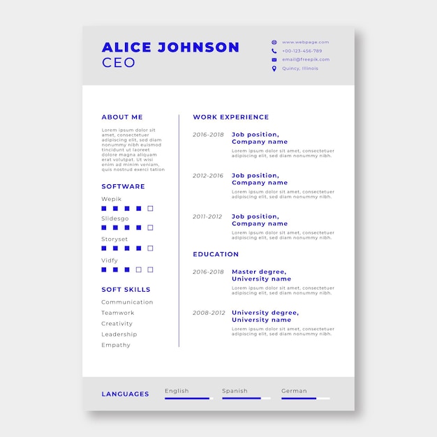 Professional simple alice j. ceo resume template