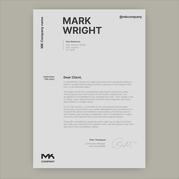 Free vector professional simple mark cover letter