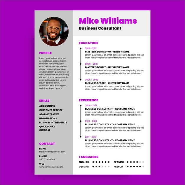 Professional simple mike consulting purple resume