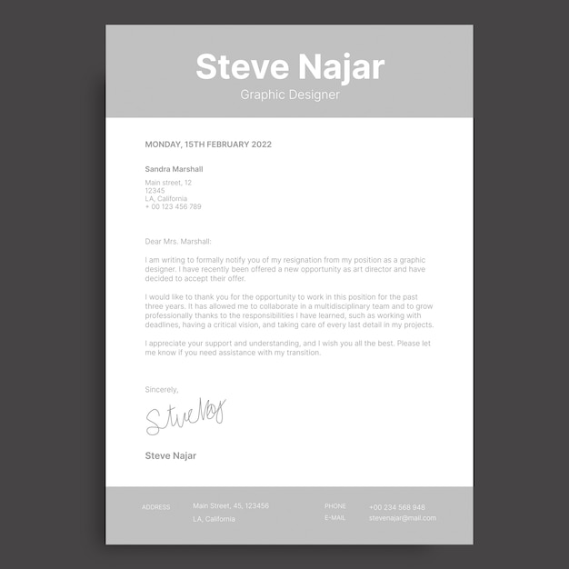 Professional simple steve resignation letter