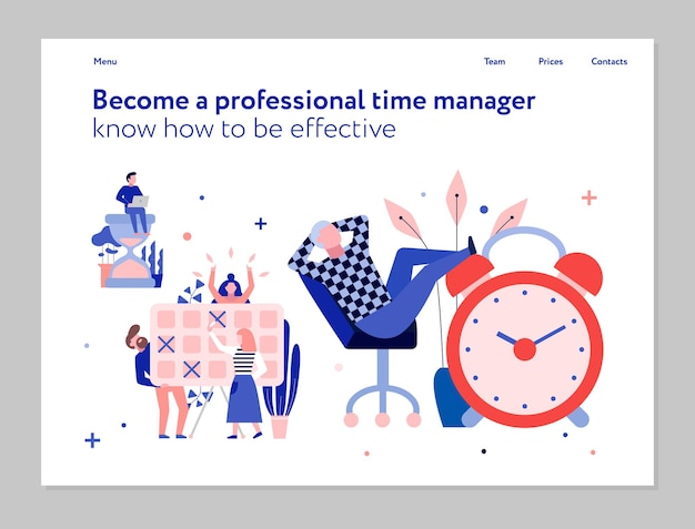 Free Vector professional time management and effective planning training advertisement flat with alarm clock tasks schedule illustration