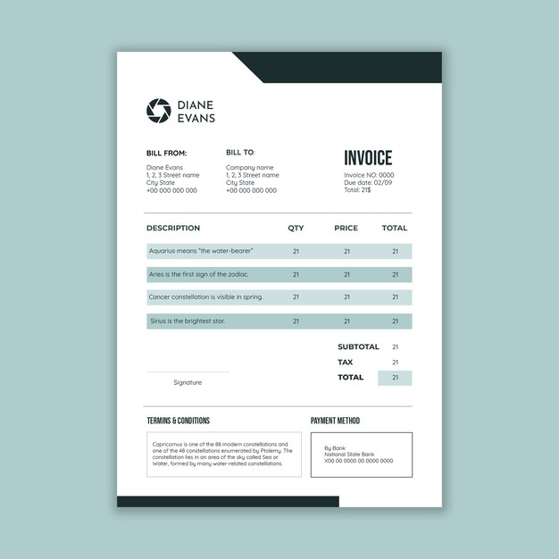 Professional videographer freelance invoice