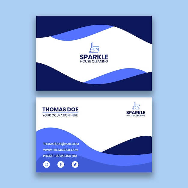 Free vector professional waves sparkle house cleaning services business card