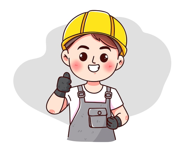 Professional worker safety machine engineer character cartoon hand drawn cartoon art illustration