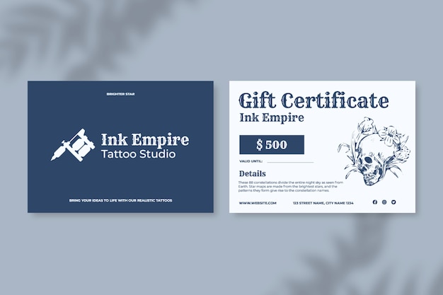 Proffessional realism tattoo studio gift certificate