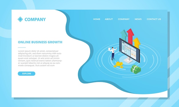 Profitable online business concept. website template or landing homepage design with isometric style