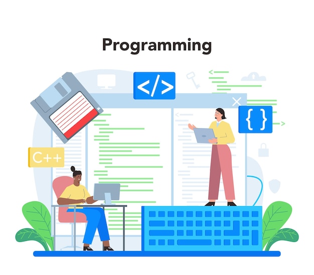 Free Vector programmer concept idea of coding testing and writing program using internet and different software website development and optimization isolated vector illustration