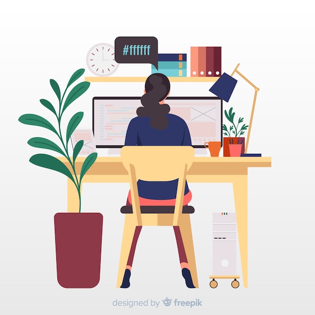 Programmer at desktop working illustration