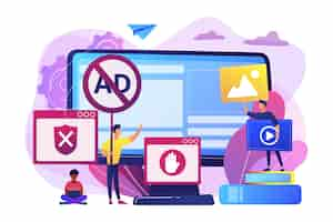 Free vector programmer developing anti virus program. banned internet content. ad blocking software, removing online advertising, ad filtering tools concept.