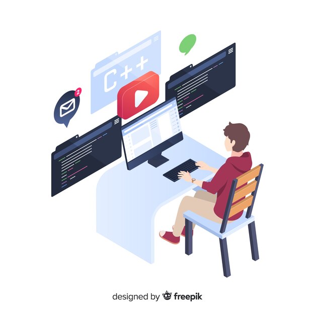 Programmer working in isometric style