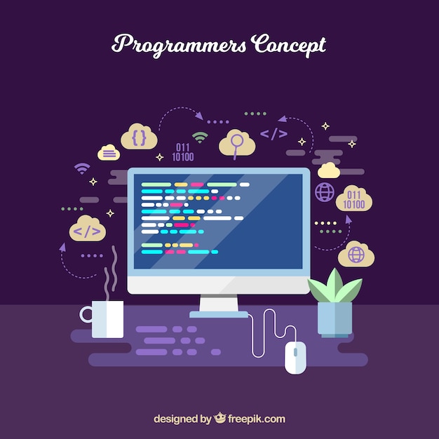 Free Vector programmers concept with flat design