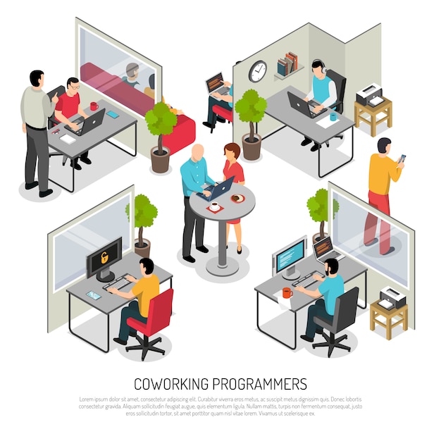 Programmers Coworking Space Isometric template