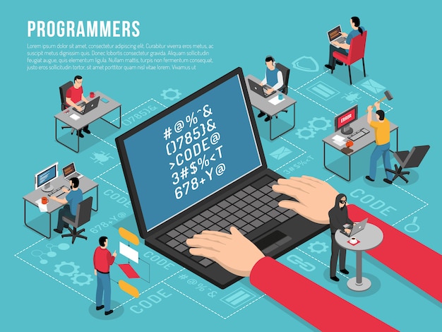 Free Vector programmers work isometric template,