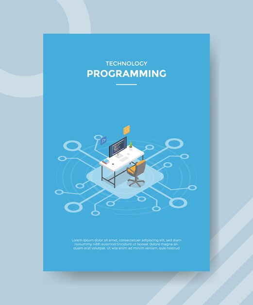 Programming concept for template banner and flyer with isometric style vector