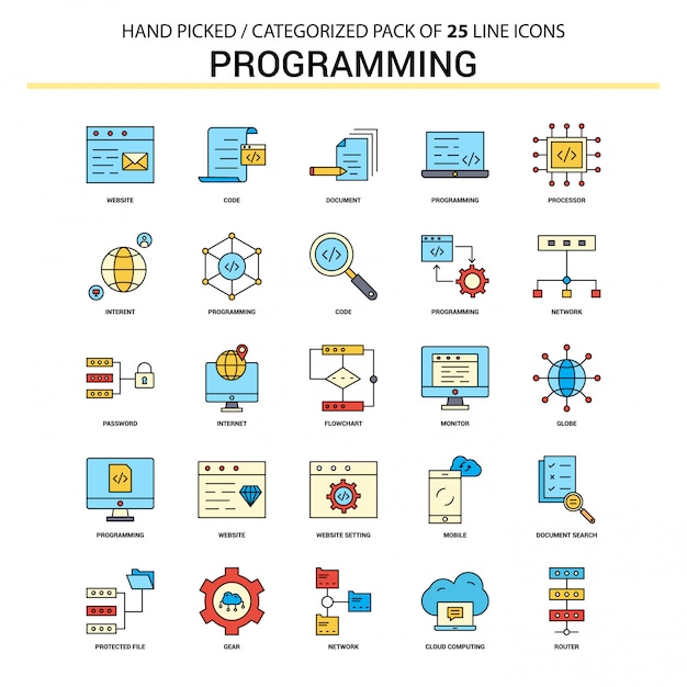 Programming Flat Line Icon Set