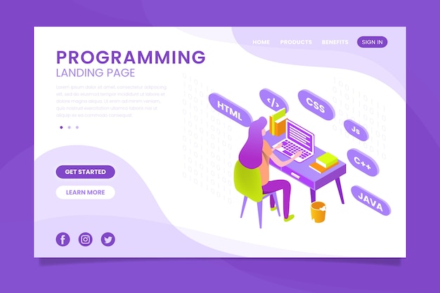 Programming landing page with coding