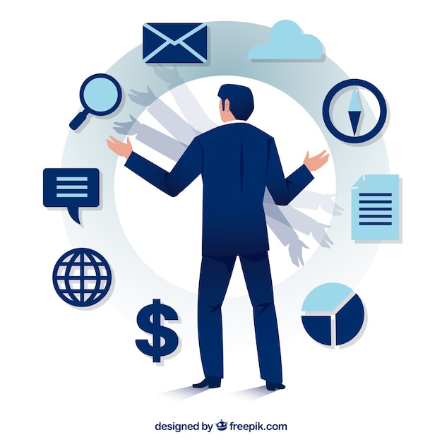 Free vector project management concept with blue businessman