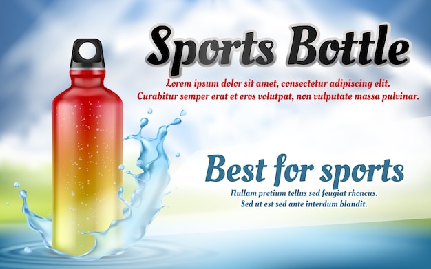 promotion banner with plastic sports bottle in blue water splash