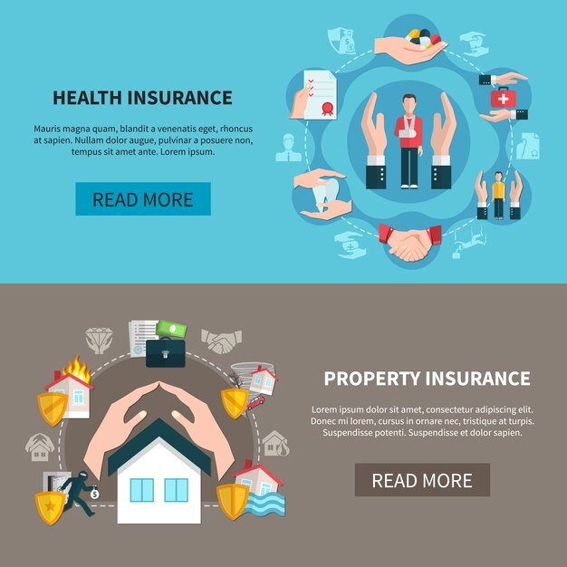 Property insurance and health insurance banners