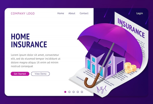 Free Vector property insurance isometric landing page banner