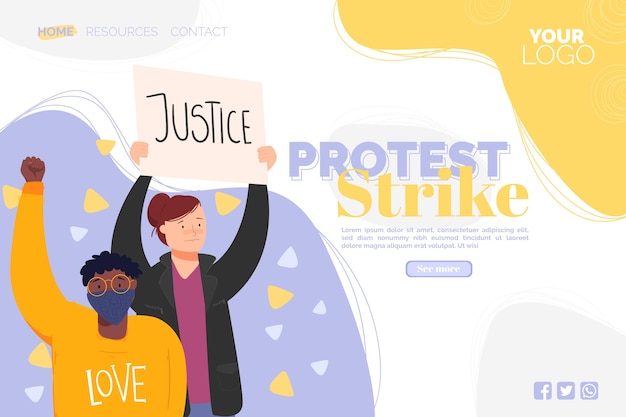 Protest strike landing page illustrated