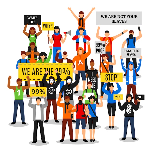 Free Vector protesting crowd faceless composition