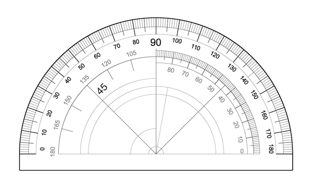 Free vector protractor isolated on white background vector template of an instrument for measuring the magnitude of angles degree measuring scale