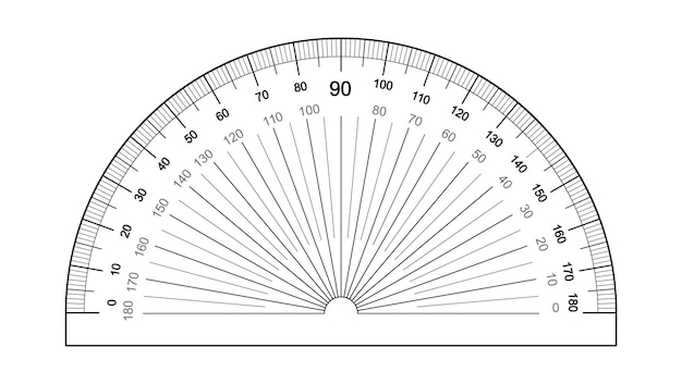 Free vector protractor ruler isolated on the white background measuring tool grid for for measuring degrees