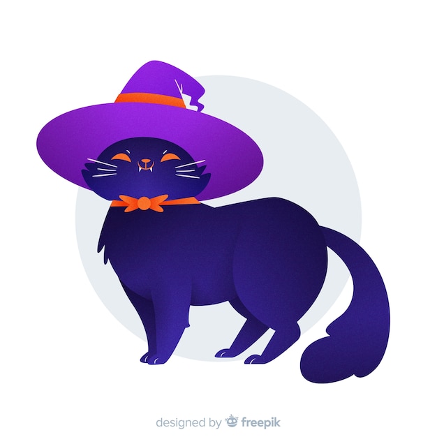 Free vector proud cat wearing a witch hat