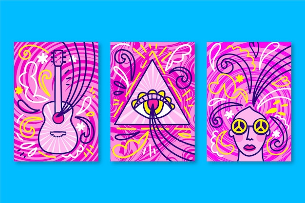 Free Vector psychedelic music covers collection