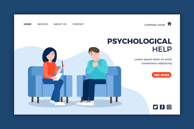 Free vector psychological help landing page with patient