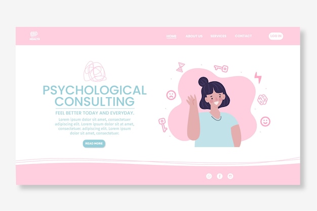 Psychology landing page template illustrated