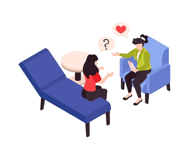 Psychology therapy and love problems isometric illustration