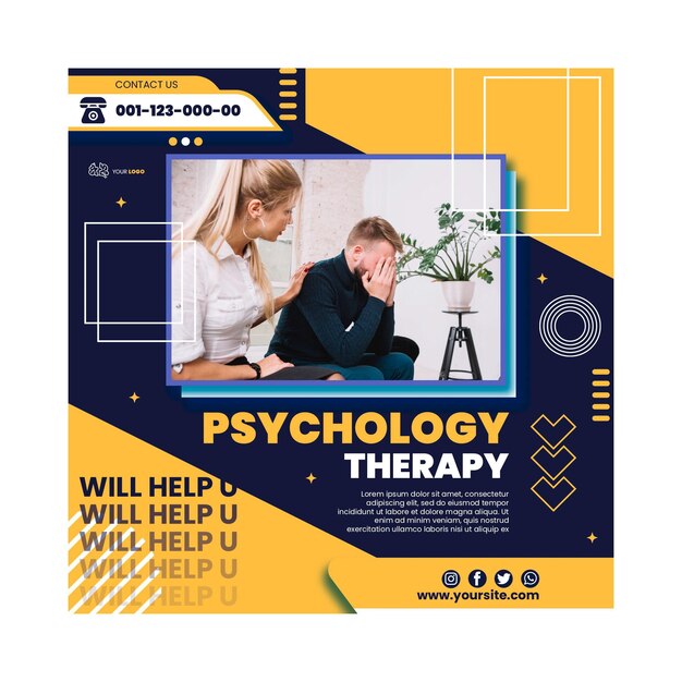 Psychology therapy squared flyer template