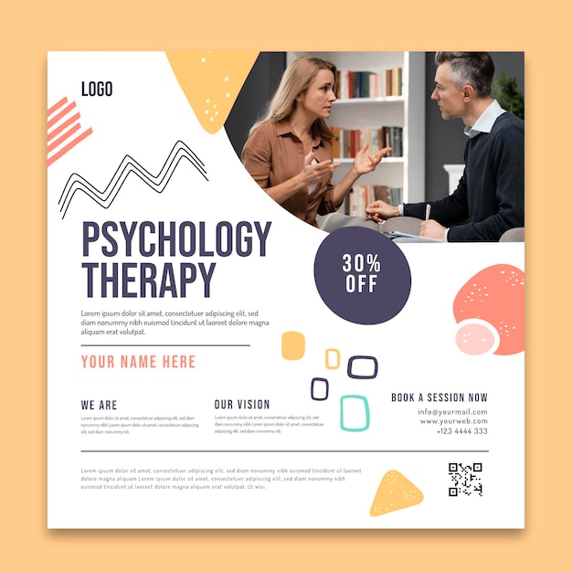 Psychology therapy squared flyer template